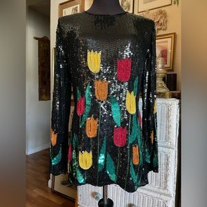 Vintage sequins floral blouse